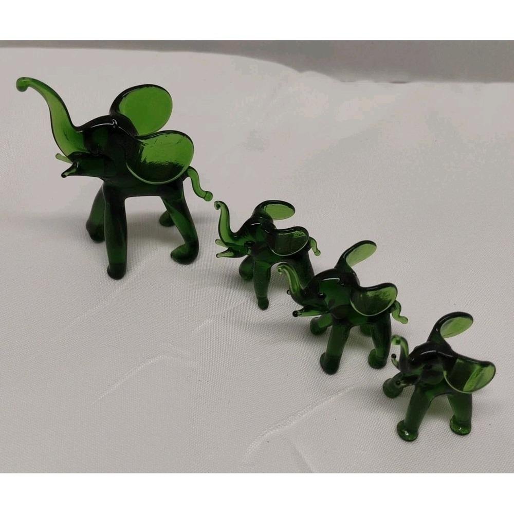 Vintage Art Hand Blown Glass Elephants Family of 4